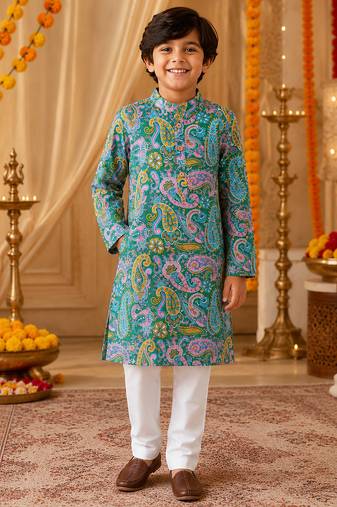 Green boys kurta set