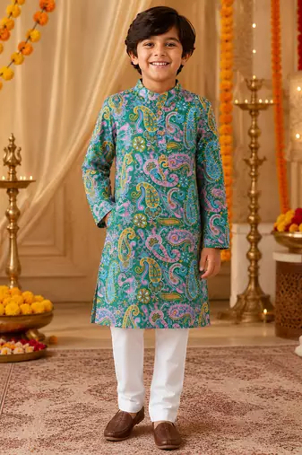 Green boys kurta set
