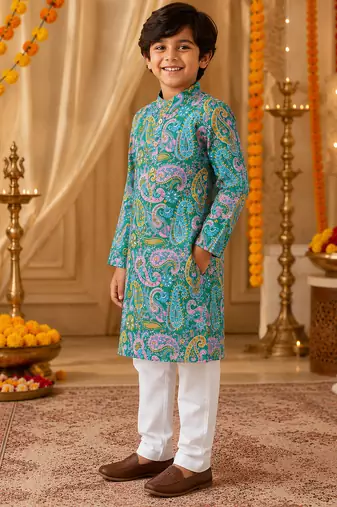 Green boys kurta set