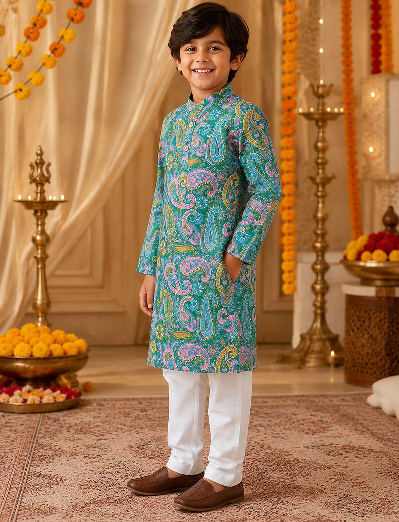 Green boys kurta set