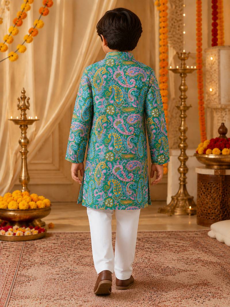 Green boys kurta set