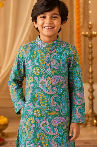 Green boys kurta set