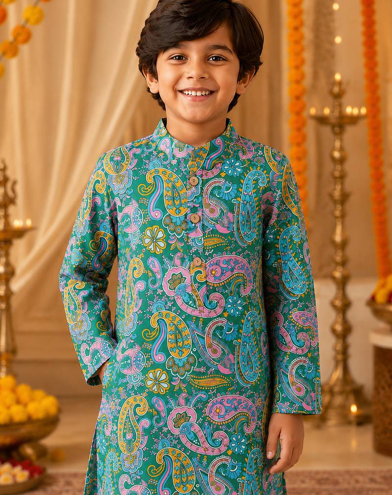 Green boys kurta set