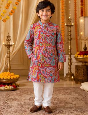 Red paisley boys kurta set 1