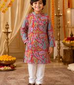 Red paisley boys kurta set
