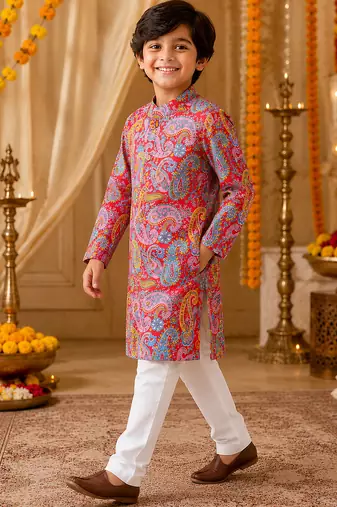 Red paisley boys kurta set