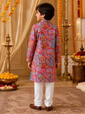 Red paisley boys kurta set 3