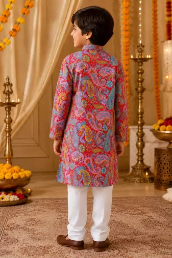 Red paisley boys kurta set