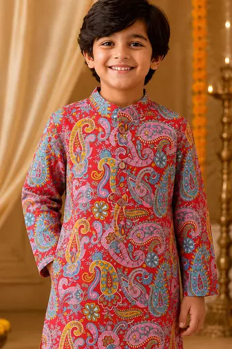 Red paisley boys kurta set