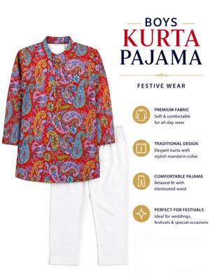 Red paisley boys kurta set 5