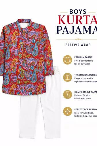 Red paisley boys kurta set