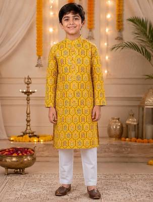 Yellow boota boys kurta set 1