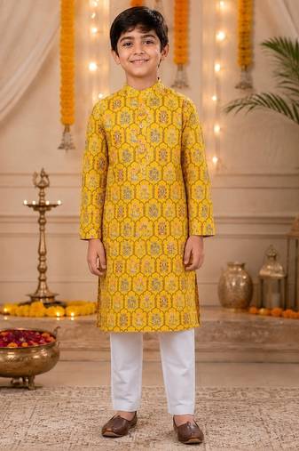 Yellow boota boys kurta set