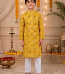 Yellow boota boys kurta set