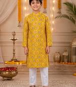 Yellow boota boys kurta set
