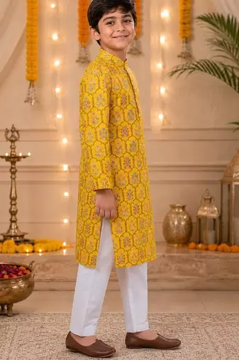 Yellow boota boys kurta set