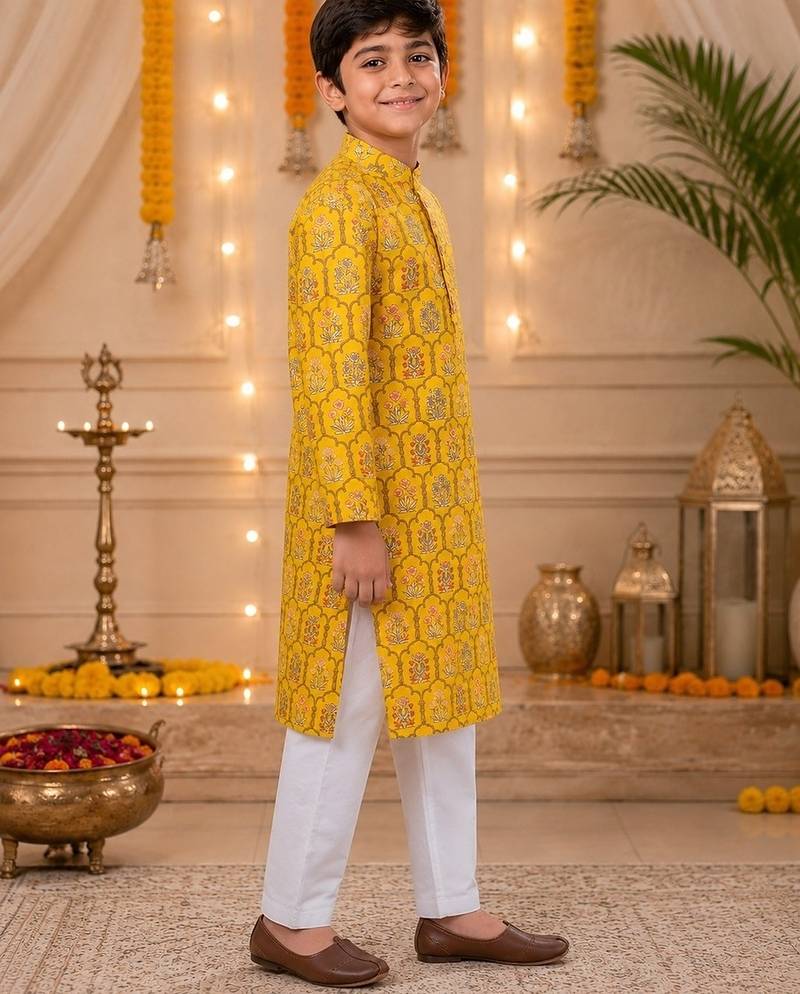 Yellow boota boys kurta set