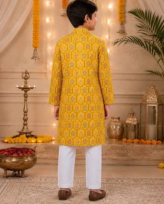 Yellow boota boys kurta set 3