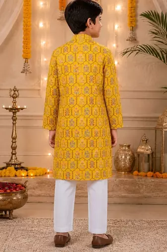 Yellow boota boys kurta set