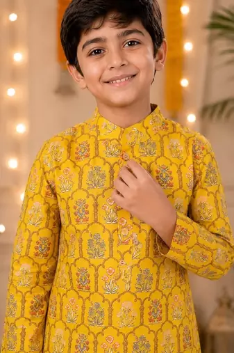 Yellow boota boys kurta set