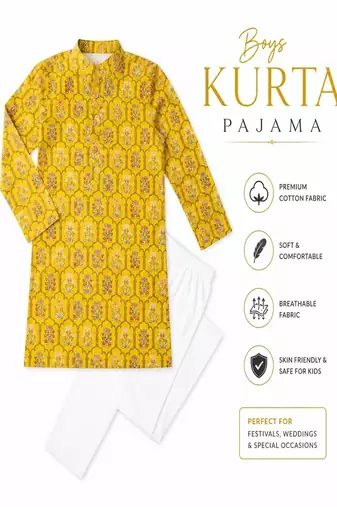Yellow boota boys kurta set
