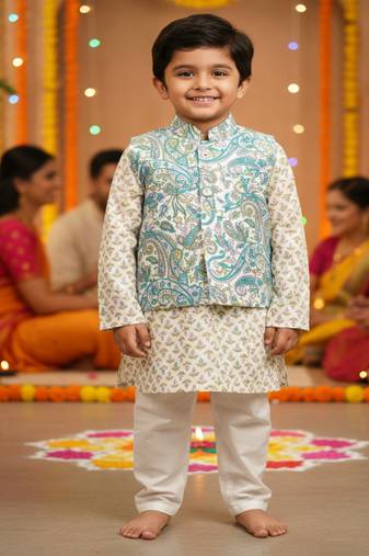 Sky blue paisley kurta set