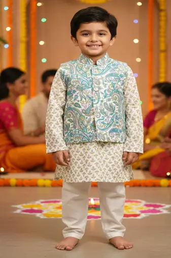 Sky blue paisley kurta set