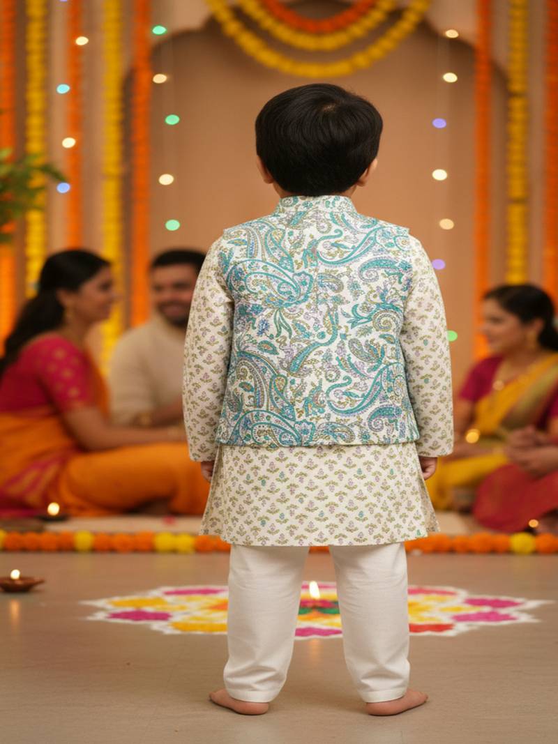 Sky blue paisley kurta set