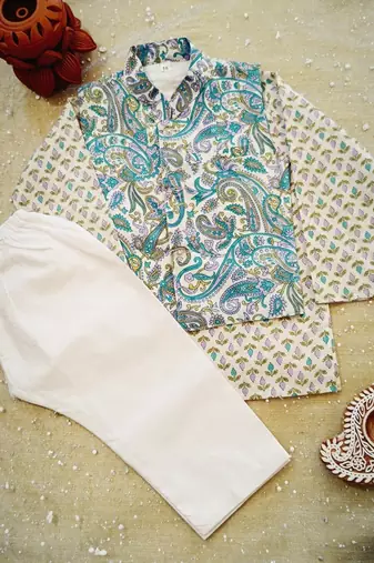 Sky blue paisley kurta set