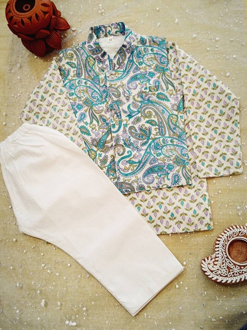 Sky blue paisley kurta set