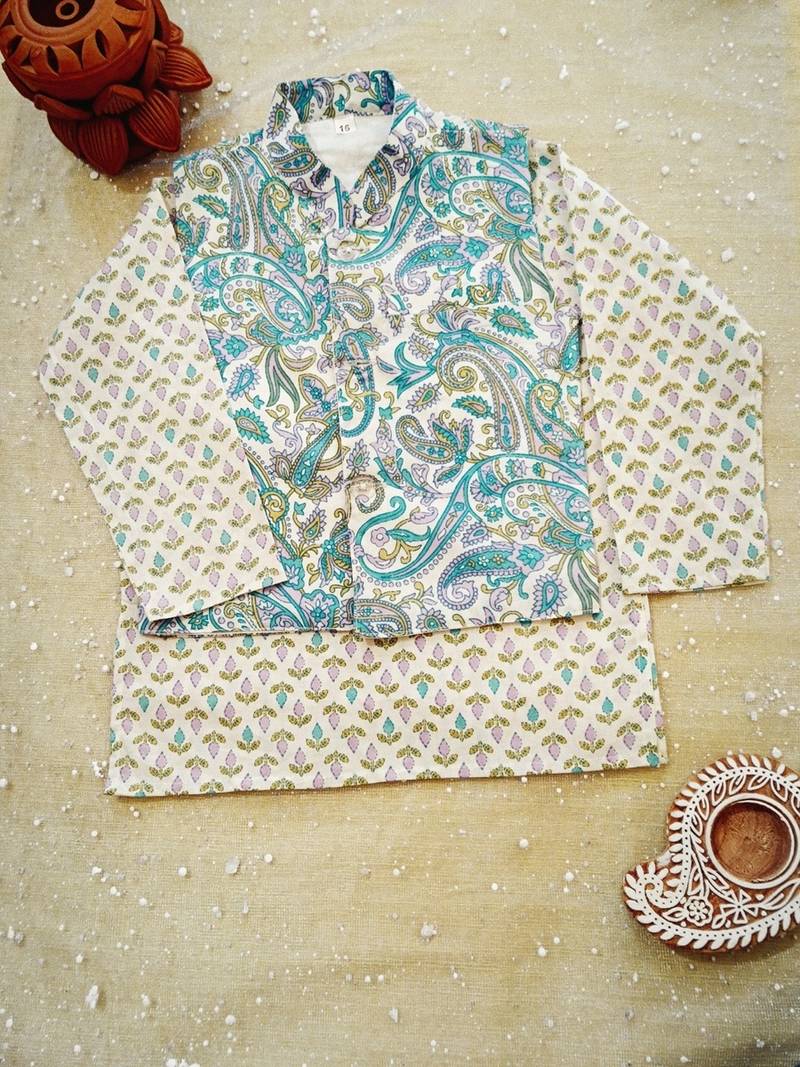 Sky blue paisley kurta set