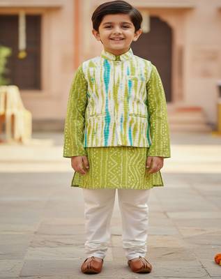 Green bandhej kurta set 1