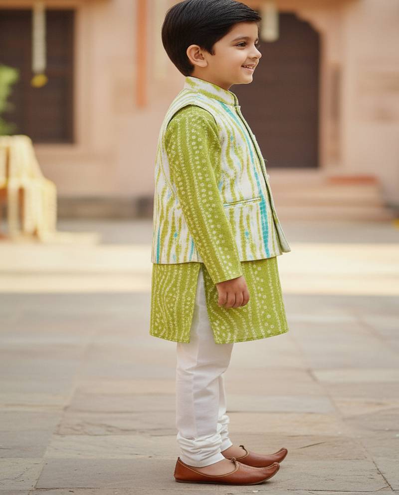 Green bandhej kurta set