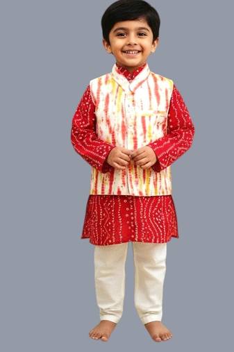 Red bandhej kurta set