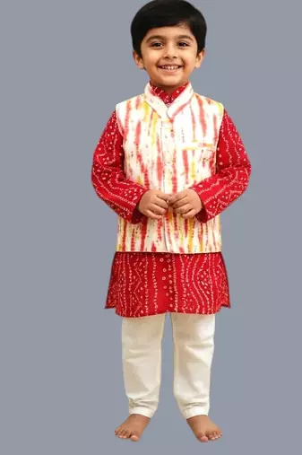 Red bandhej kurta set