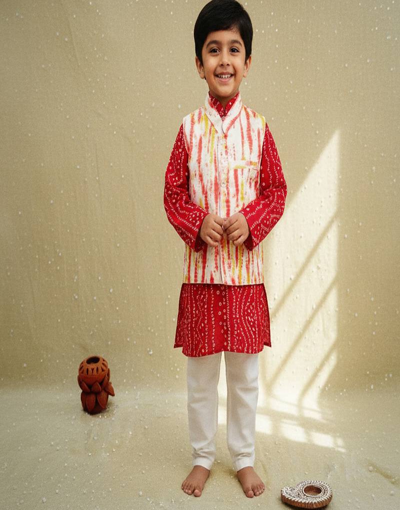 Red bandhej kurta set