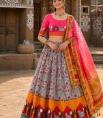 Navratri Ajarakh Print Rayon Semi Stitched Lehenga Choli & Unstitched Blouse With Dupatta