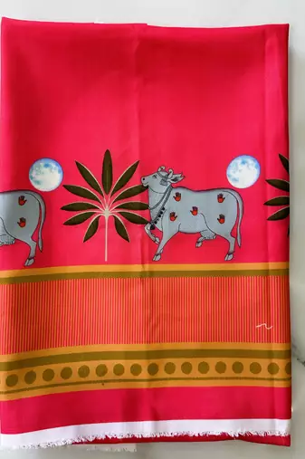 Navratri Ajarakh Print Rayon Semi Stitched Lehenga Choli & Unstitched Blouse With Dupatta