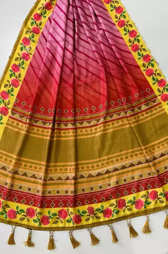 Navratri Ajarakh Print Rayon Semi Stitched Lehenga Choli & Unstitched Blouse With Dupatta