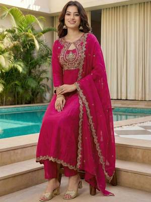 Women Ethnic Motifs Embroidered Empire Thread Work Kurta with Trousers & With Dupatta 1