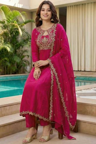 Women Ethnic Motifs Embroidered Empire Thread Work Kurta with Trousers & With Dupatta