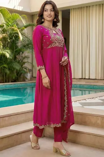 Women Ethnic Motifs Embroidered Empire Thread Work Kurta with Trousers & With Dupatta