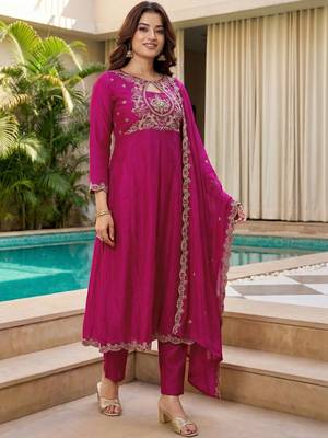 Women Ethnic Motifs Embroidered Empire Thread Work Kurta with Trousers & With Dupatta 3