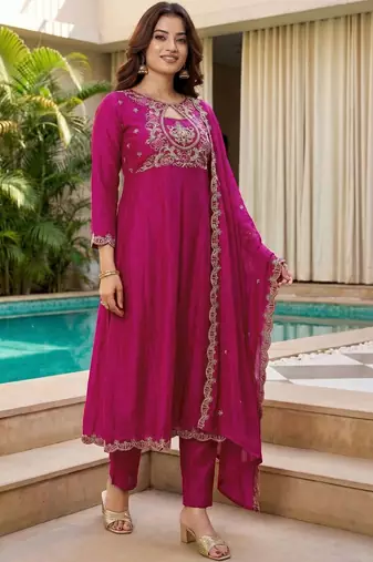 Women Ethnic Motifs Embroidered Empire Thread Work Kurta with Trousers & With Dupatta