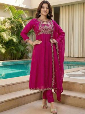Women Ethnic Motifs Embroidered Empire Thread Work Kurta with Trousers & With Dupatta 4