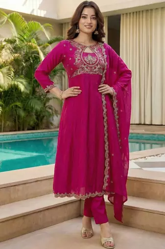 Women Ethnic Motifs Embroidered Empire Thread Work Kurta with Trousers & With Dupatta