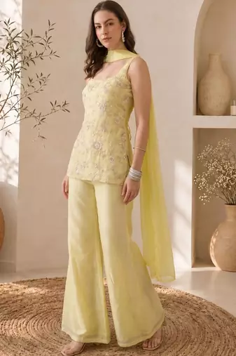 Women Ethnic Motifs Embroidered Regular Thread Work Kurta with Palazzos & With Dupatta
