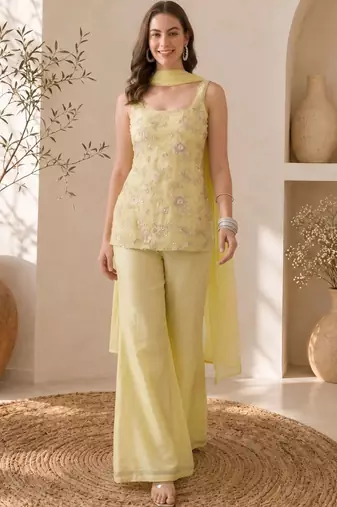 Women Ethnic Motifs Embroidered Regular Thread Work Kurta with Palazzos & With Dupatta