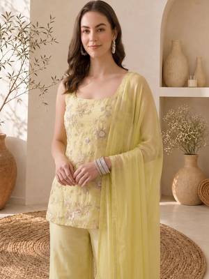 Women Ethnic Motifs Embroidered Regular Thread Work Kurta with Palazzos & With Dupatta 5