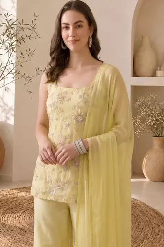 Women Ethnic Motifs Embroidered Regular Thread Work Kurta with Palazzos & With Dupatta